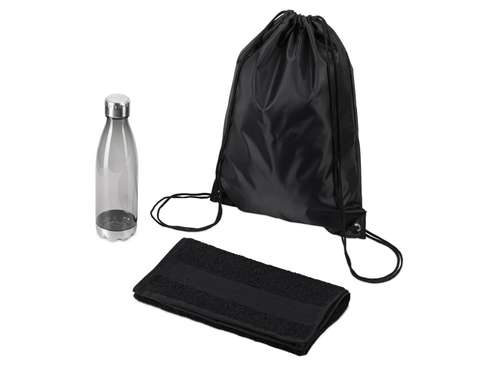 Спортивный набор с бутылкой и полотенцем Beginner, черный-0