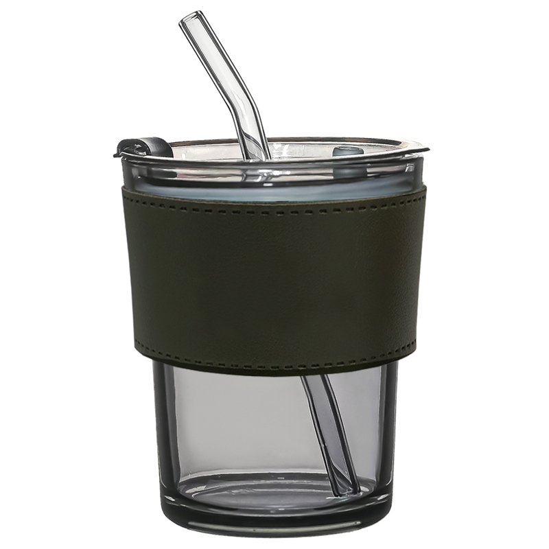 Стакан стеклянный с трубочкой и капхолдером Karamel, Зелёный-0