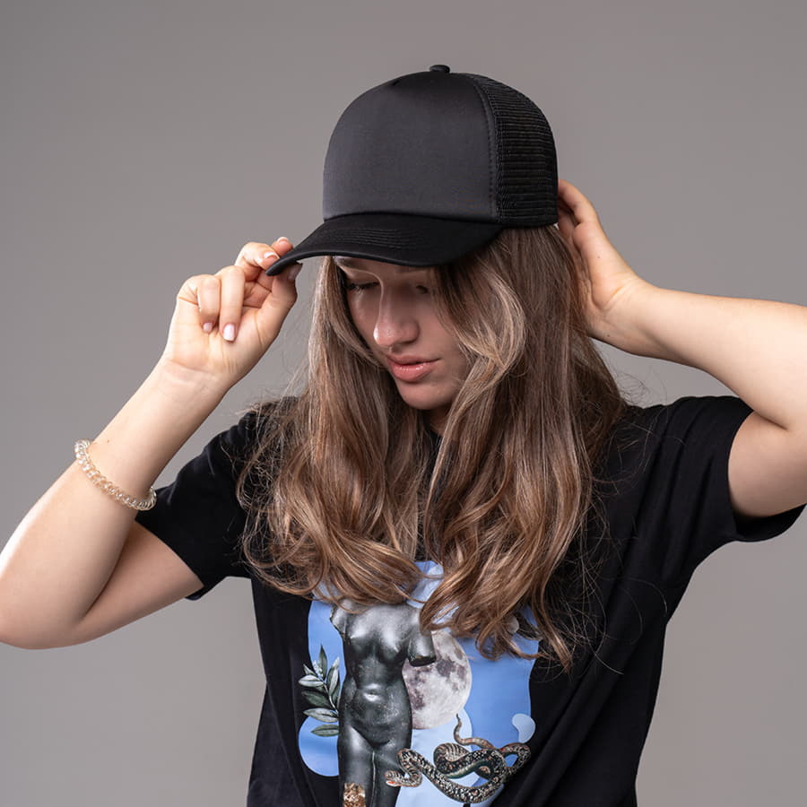 Бейсболка FLICK, 5 клиньев, пластиковая застежка, черный-7