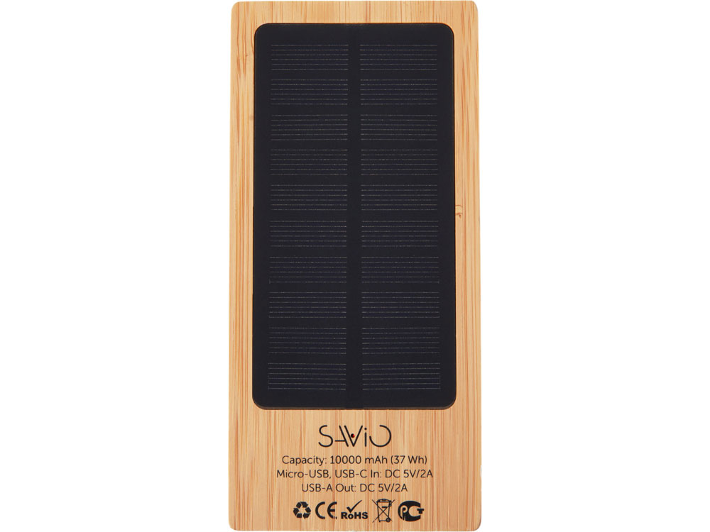 Внешний аккумулятор с подсветкой лого и солнечной панелью Reedia S1, 10000 mAh, бамбук, черный-2