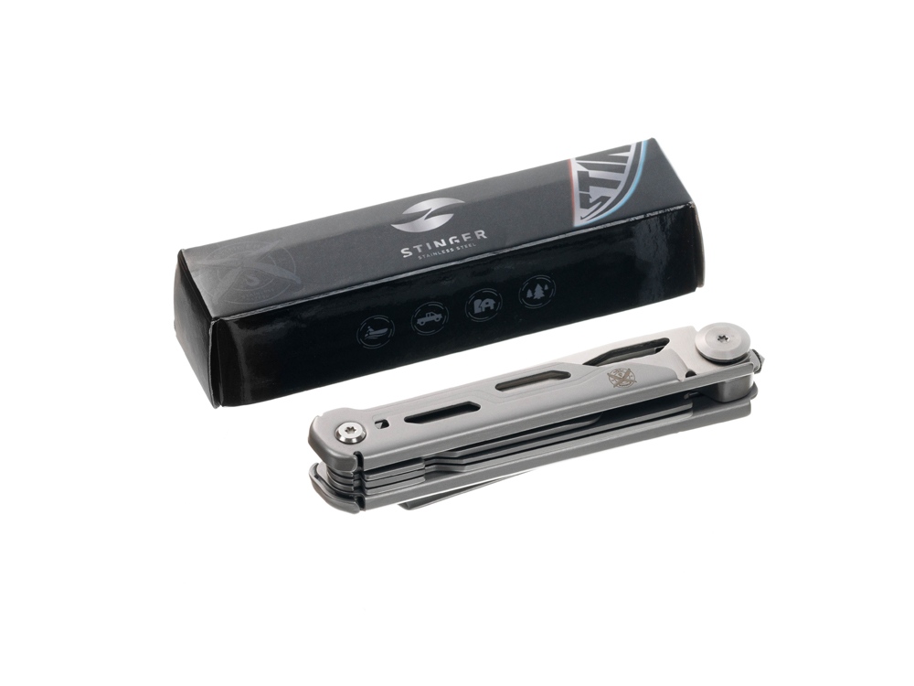 Нож перочинный Stinger, 112 мм, 9 функций, материал рукояти: нержавеющая сталь (серебристый)-8