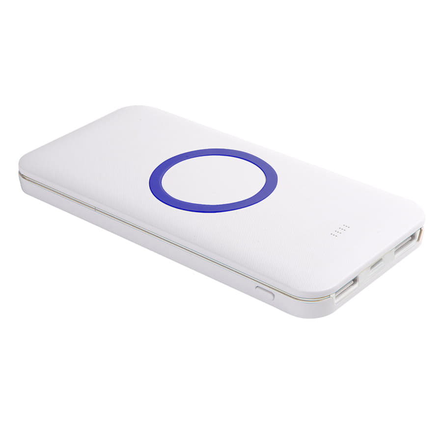 Универсальный аккумулятор с функцией беспроводной зарядки SATURN,белый с синим,15х7,3х1,2см, белый, синий-1