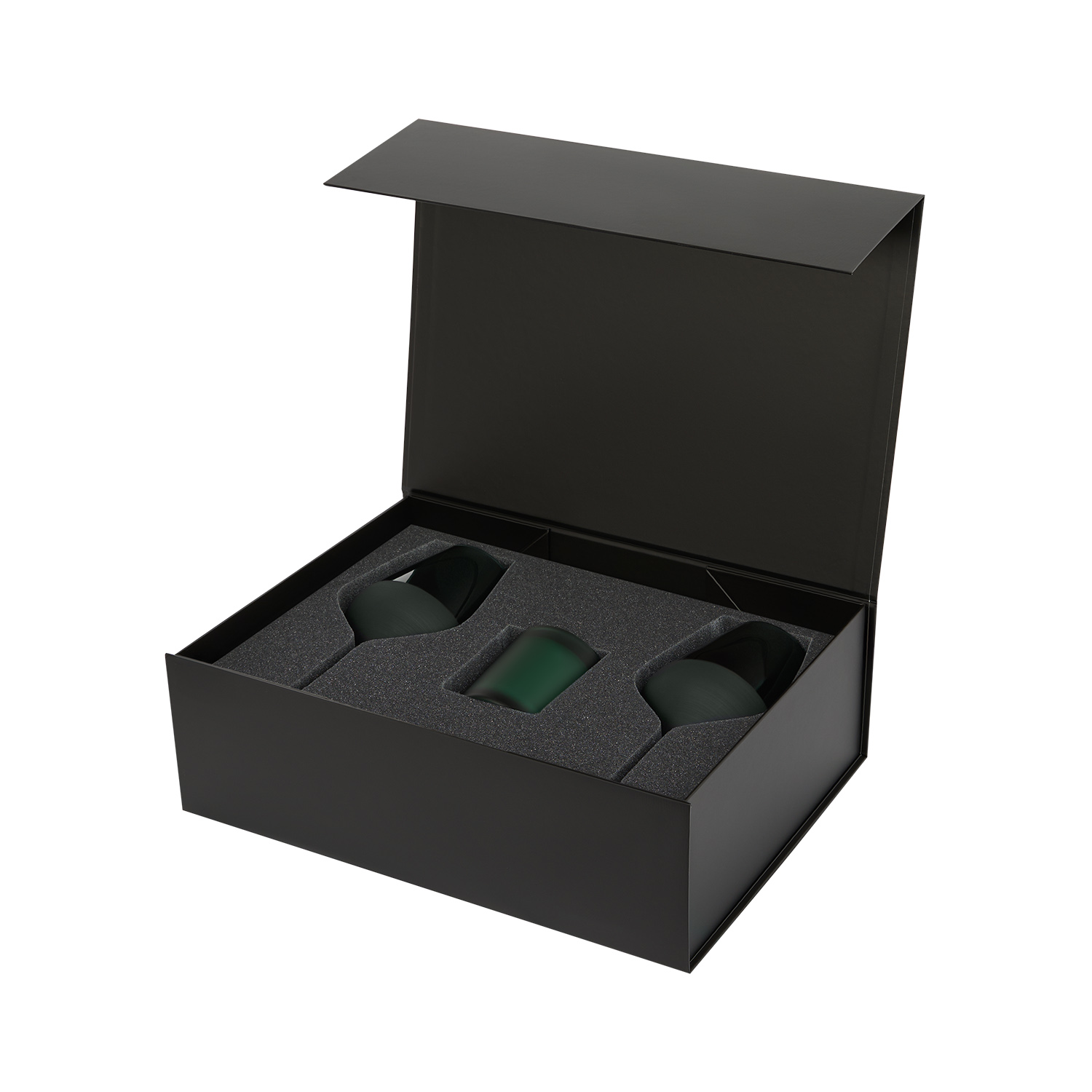 Подарочный набор свеча Enigma + 2 бокала для вина Emerald в черной коробке-2