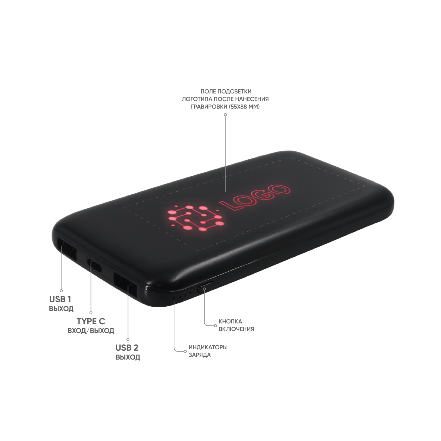 Внешний аккумулятор с подсветкой Bplanner Power 4 ST, 8000 mAh (Красный)-2