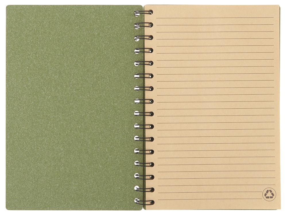 Блокнот на спирали в картонной обложке с переработанной бумагой Mania, зеленый-2