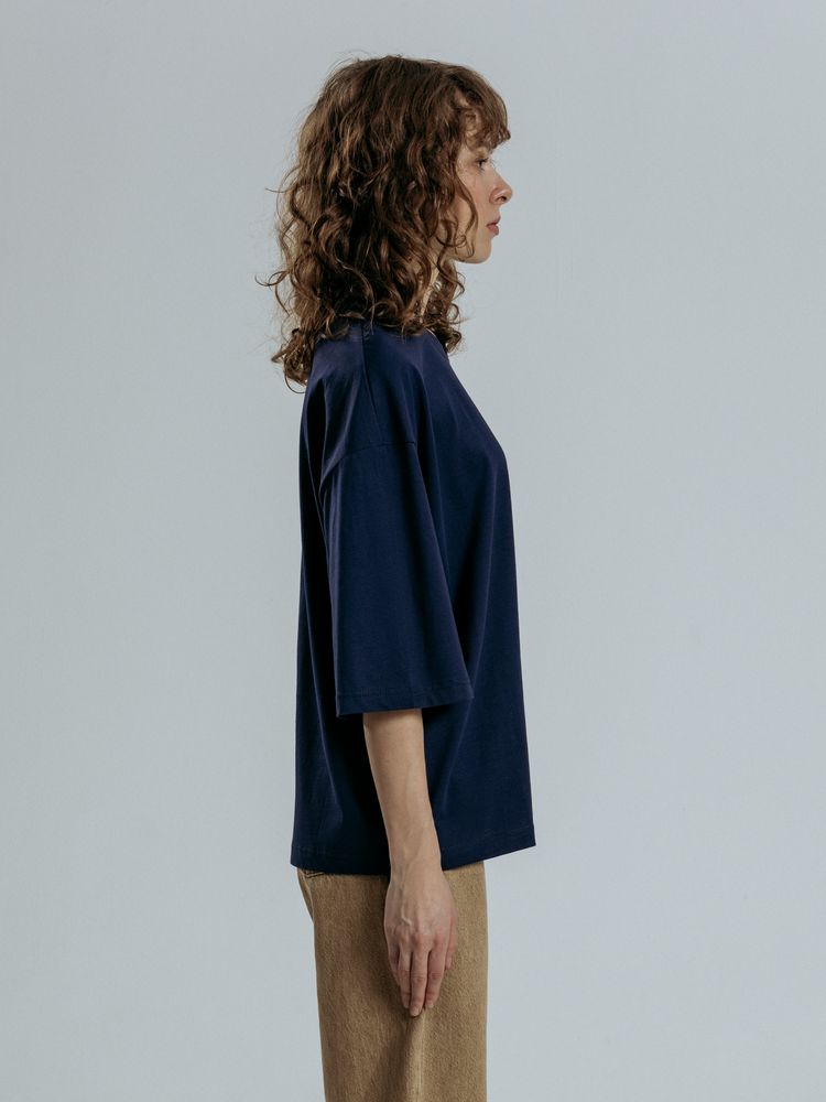 Футболка оверсайз унисекс Base Space, темно-синяя-4