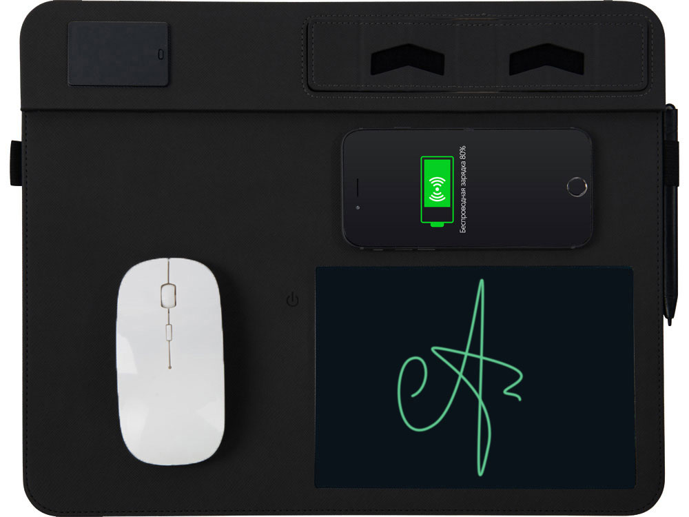Многофункциональный коврик для мыши Multi Pad с беспроводной зарядкой и LCD экраном, 10 Вт, черный-2