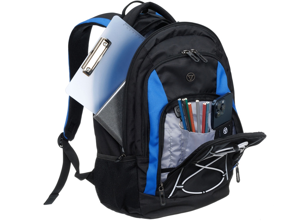 Рюкзак TORBER РАКЕТА с отделением для ноутбука 15, черный/синий, полиэстер, 33х19х45 см, 28 л-8