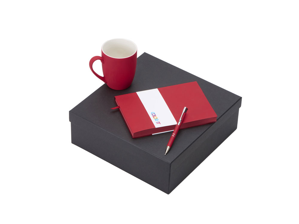 Подарочный набор с блокнотом С1, металлической ручкой и кружкой, красный-0