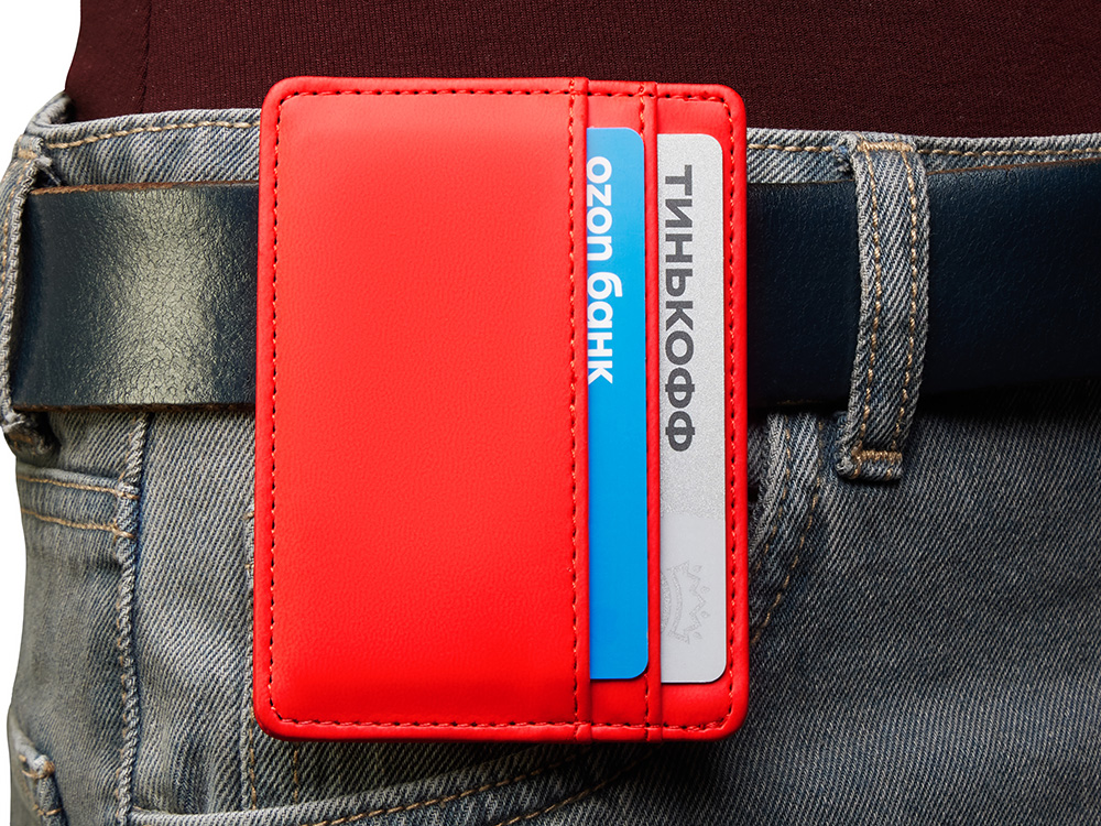 Картхолдер для двух карт и наличных денег с зажимом Crave, красный-6