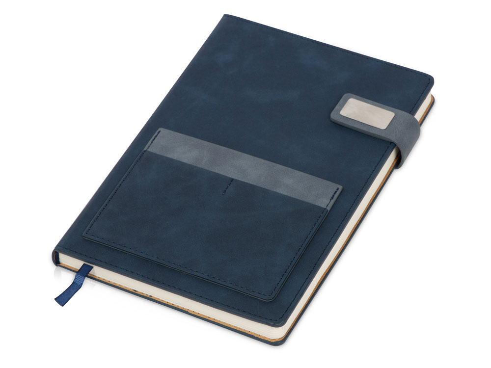 Бизнес блокнот А5 Freya с клапаном и карманом для визиток, твердая обложка, 128 листов, синий и темно-0