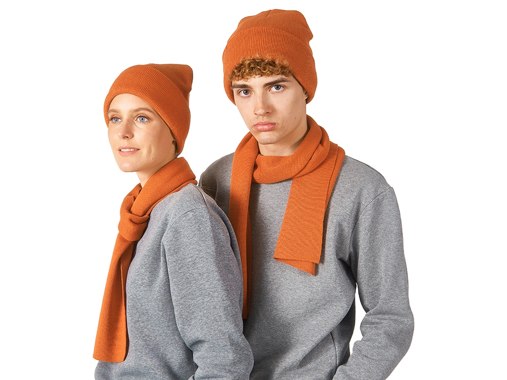 Подарочный набор с варежками, шарфом и термосом, оранжевый-9