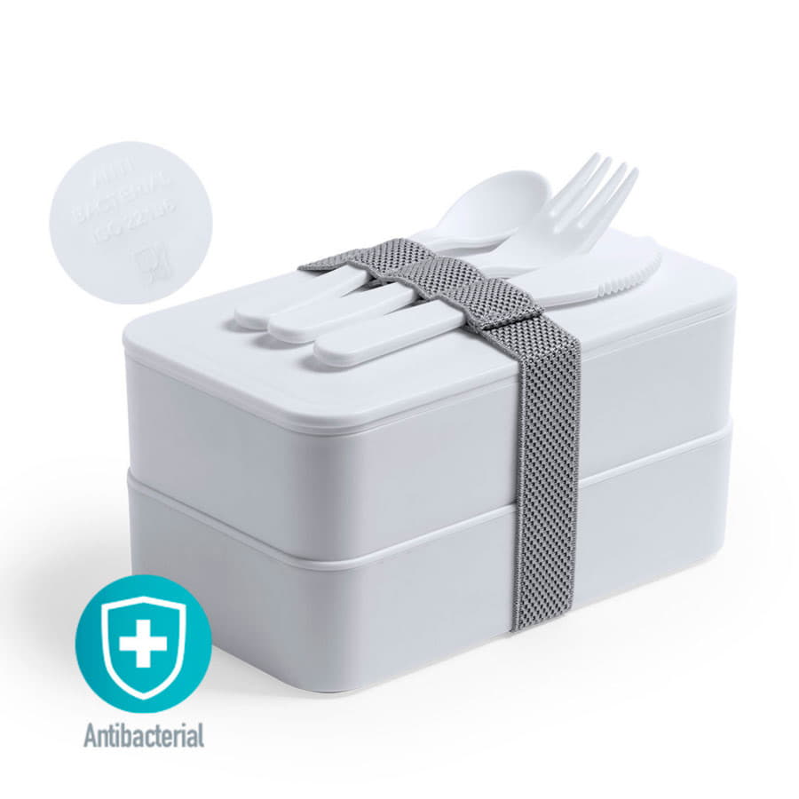Ланч-бокс FANDEX, ложка, вилка нож в комплекте, антибактериальный пластик, белый-5