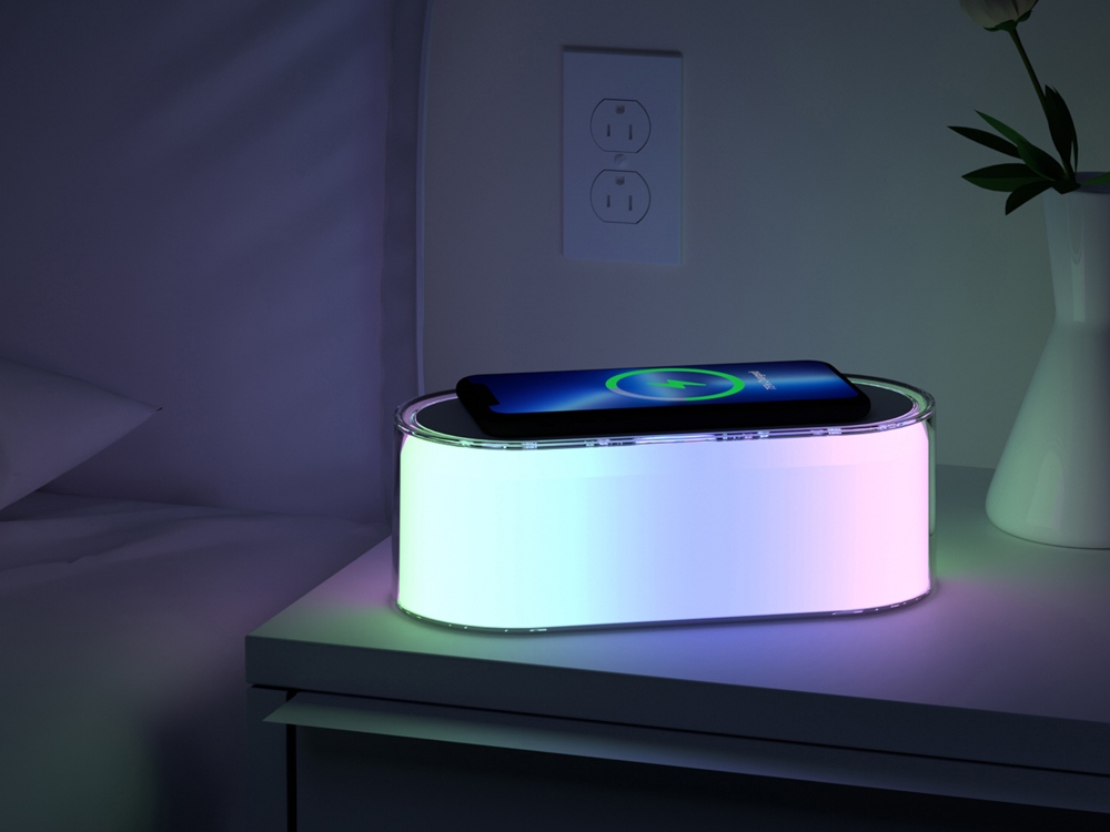 Ночник с беспроводной зарядкой и RGB подсветкой Miracle, 15 Вт, белый-6