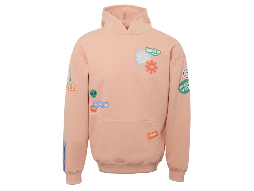 Толстовка с капюшоном оверсайз Berlin унисекс, лососевый, ДТФ, бренд тайп и лейбл-1