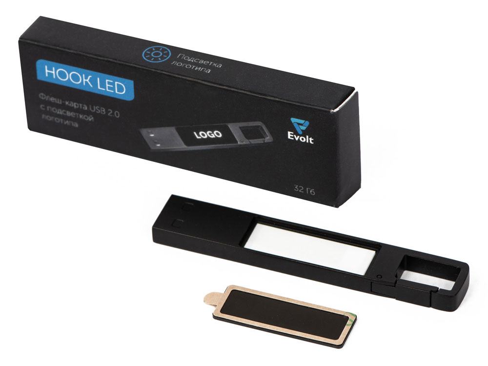 USB 2.0- флешка на 32 Гб c подсветкой логотипа Hook LED, темно-серый, белая подсветка-8