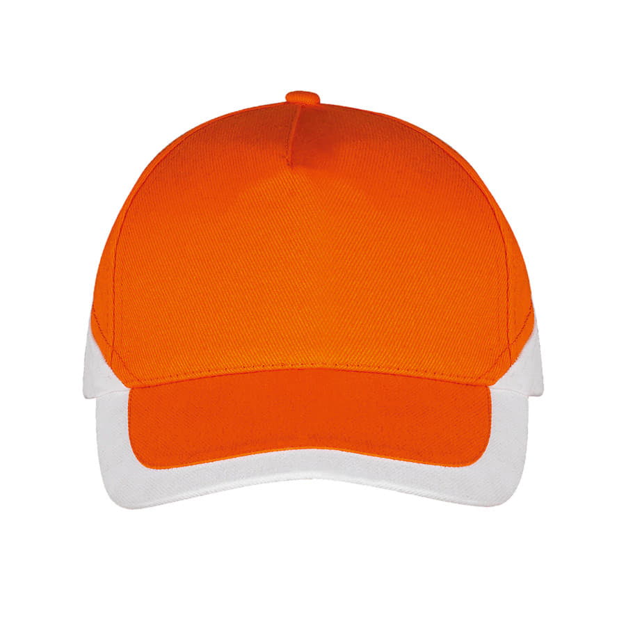 Бейсболка BOOSTER, 5 клиньев, металлическая застежка, оранжевый, белый-2