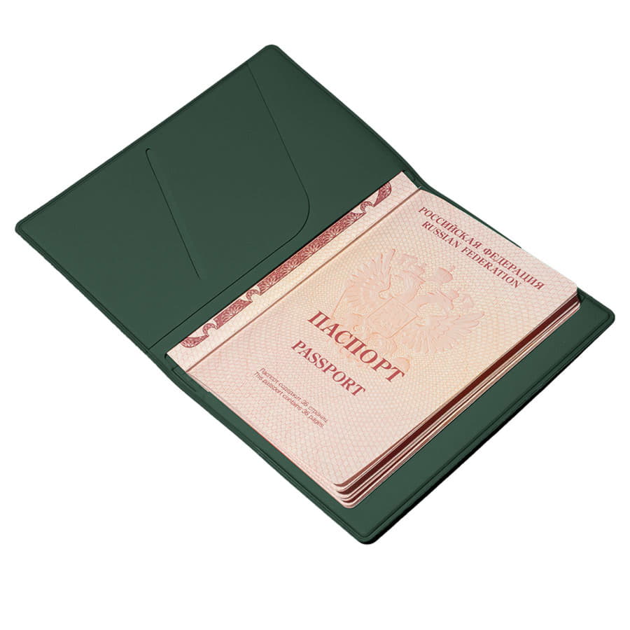 Обложка для паспорта Simply, 13.5 х 19.5 см, зеленая, PU , зеленый-2