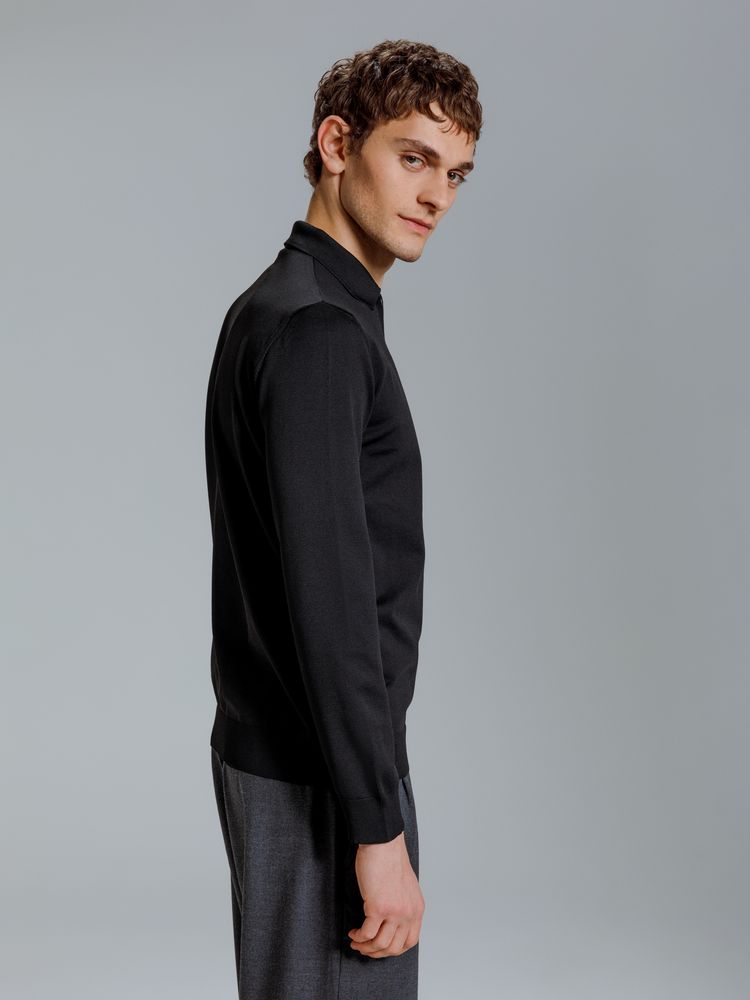 Рубашка поло мужская с длинным рукавом Terrazzo, черная-4