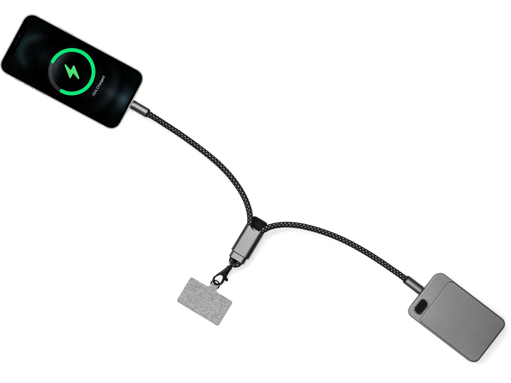 Ремешок-держатель для телефона с зарядным кабелем USB-C - USB-C Lany Wristband Charge Eco, серый-12