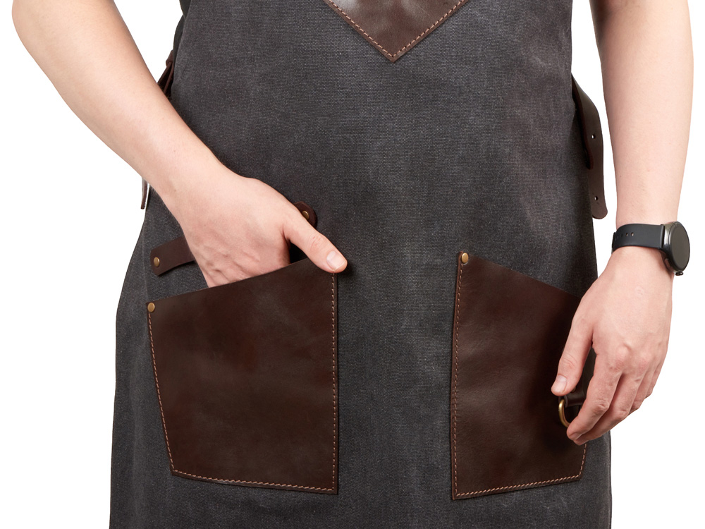 Фартук из канваса с ремнями из натуральной кожи, материал: канвас смесовый, плотность 450 гр/м, натуральная кожа КРС, цвет черный, коричневый темный-4