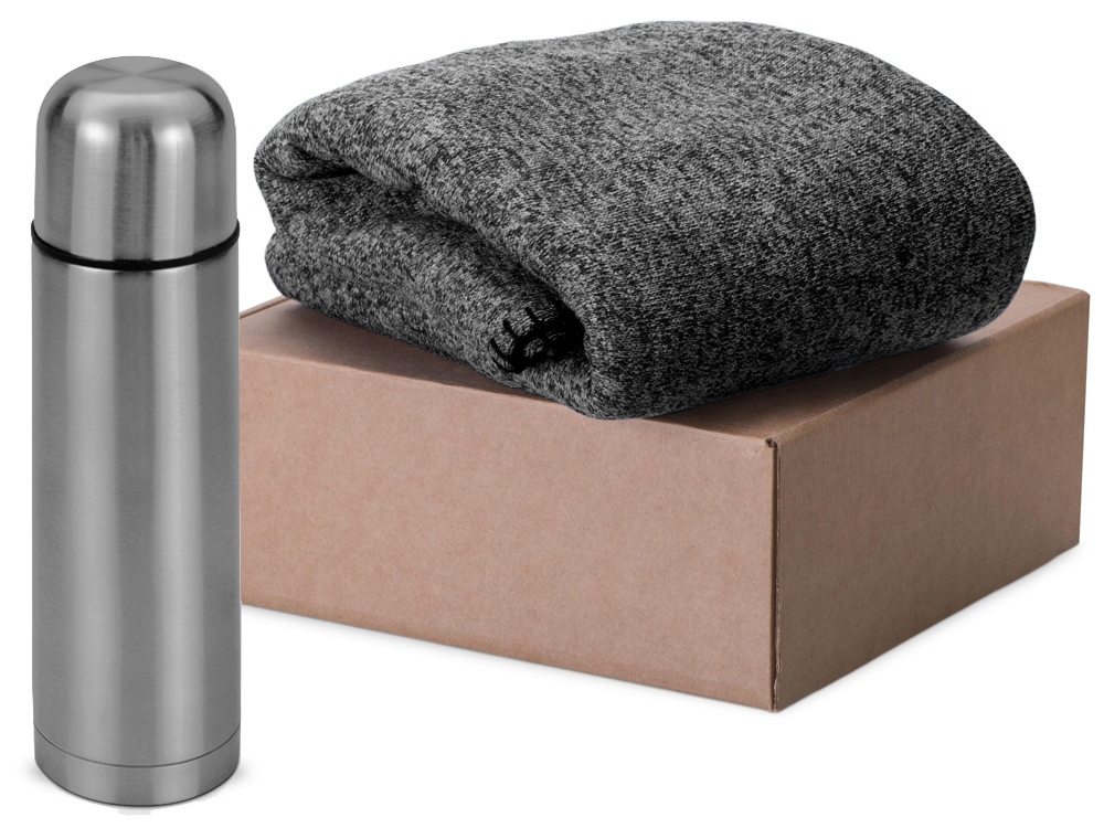 Подарочный набор Calmy с термосом и пледом, серый-0