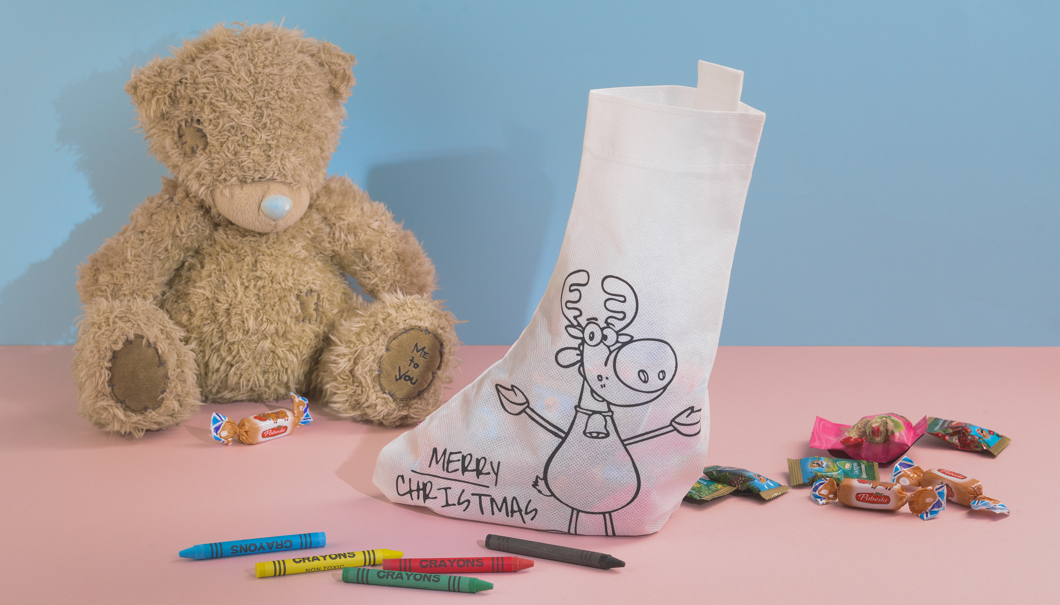 Мешок-раскраска "Merry christmas" с восковыми мелками-1