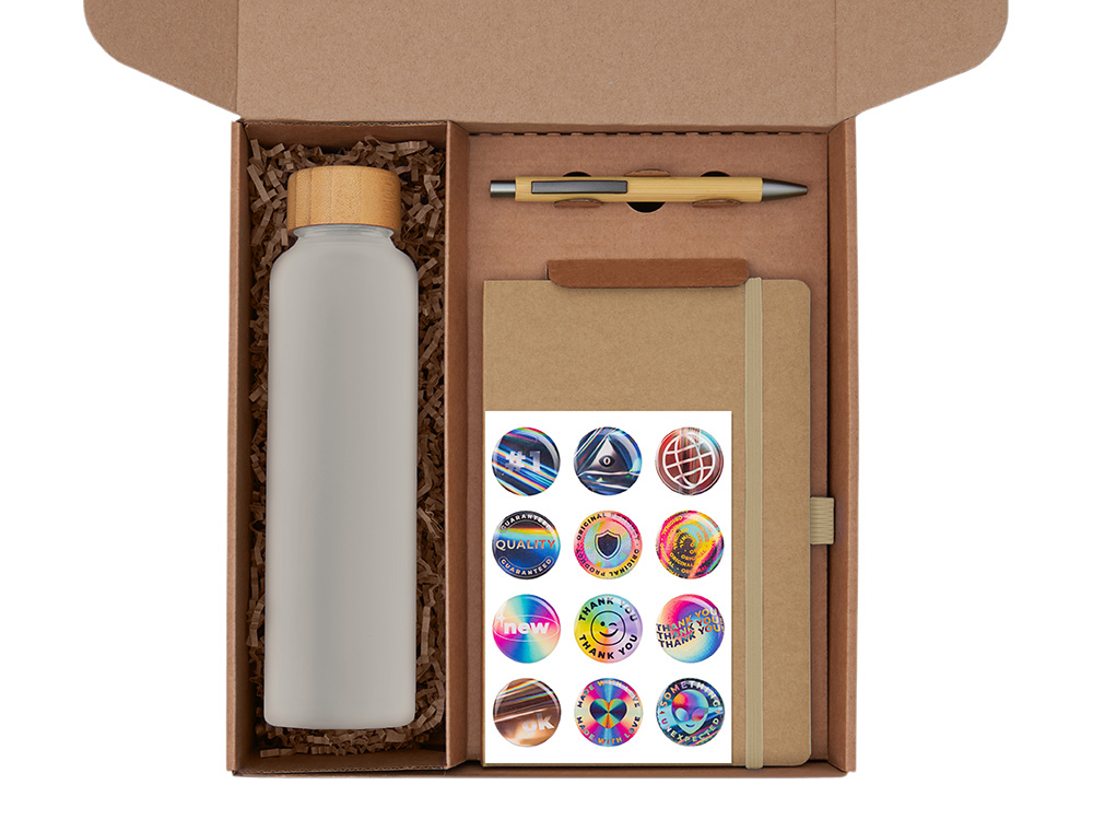 Подарочный набор с бутылкой для воды. блокнотом, ручкой и подставкой для телефона, бежевый-1