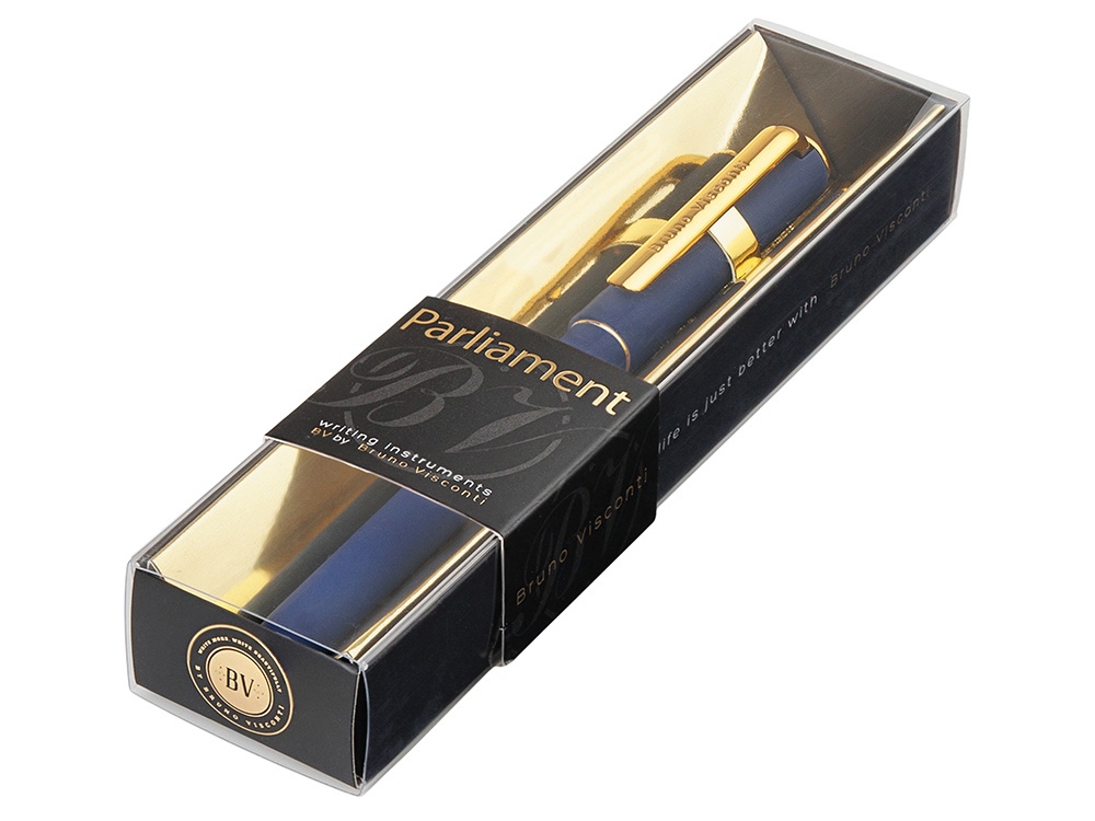 Ручка пластиковая шариковая Parliament, 0,7 мм, синие чернила, темно-синий/золотистый-3