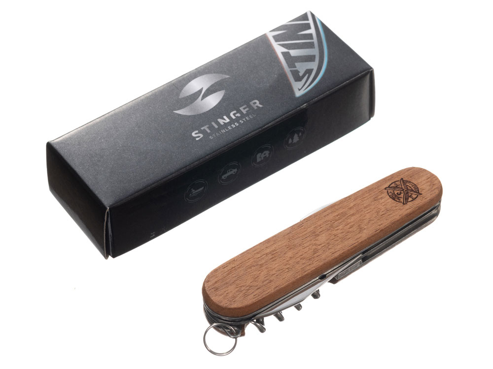 Нож перочинный Stinger, 90 мм, 10 функций, материал рукояти: древесина сапеле-5