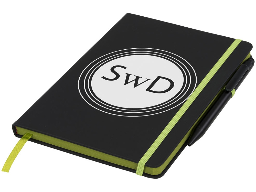 Блокнот Noir Edge среднего размера, черный/лайм-4