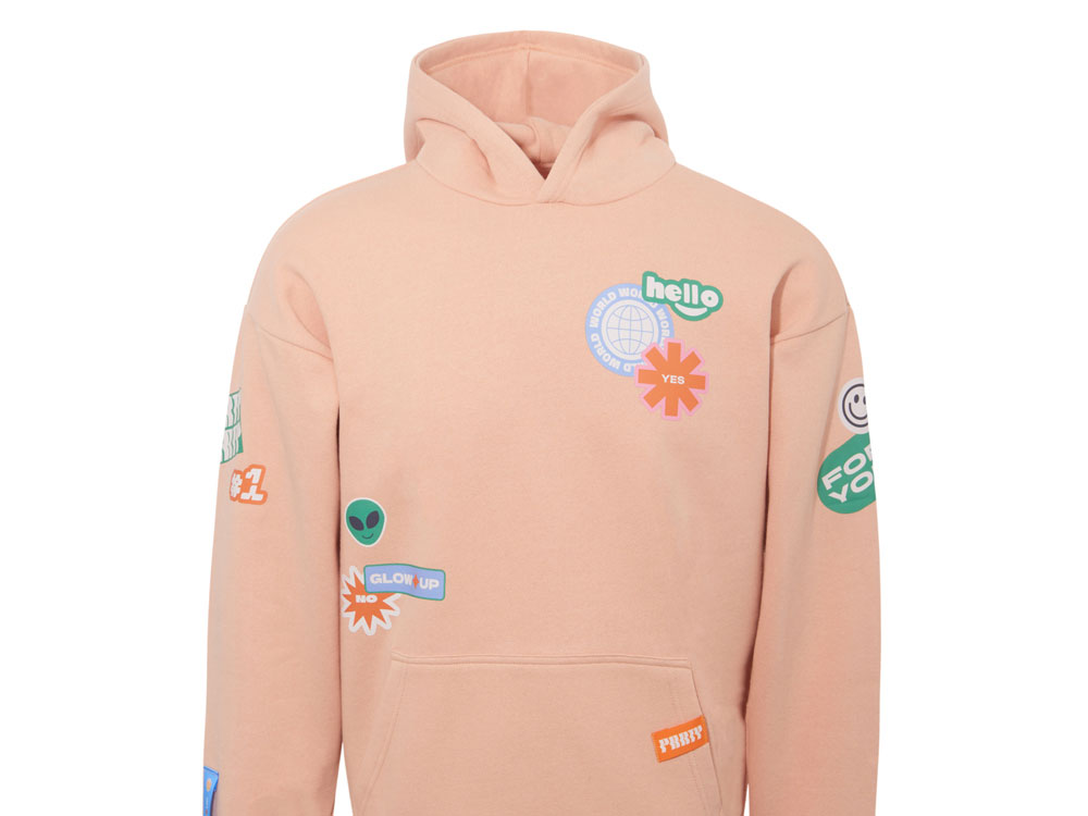 Толстовка с капюшоном оверсайз Berlin унисекс, лососевый, ДТФ, бренд тайп и лейбл-0