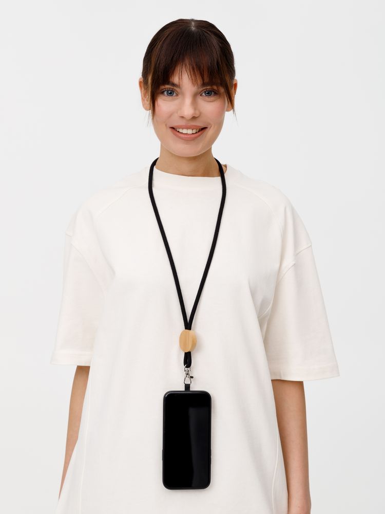 Шнурок для бейджа Tube Wood, черный-3