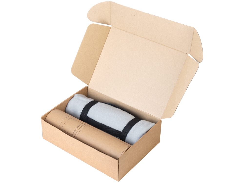 Подарочный набор с термосом и пледом Serenity, белый/серый-1