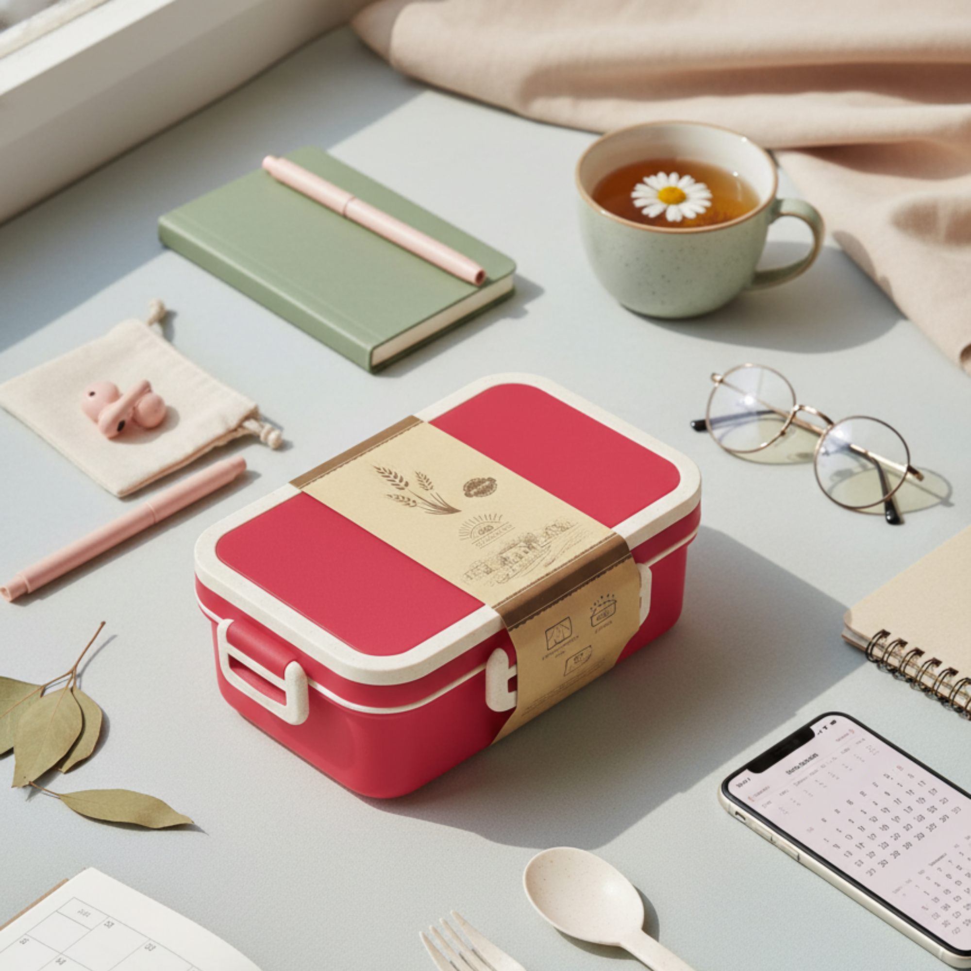 Ланчбокс (контейнер для еды) Inar из пшеничного волокна, Красный.-1