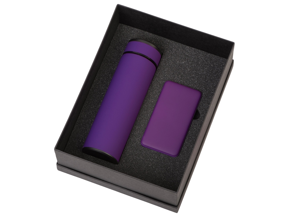 Подарочный набор с термосом и повербанком С2, фиолетовый-1
