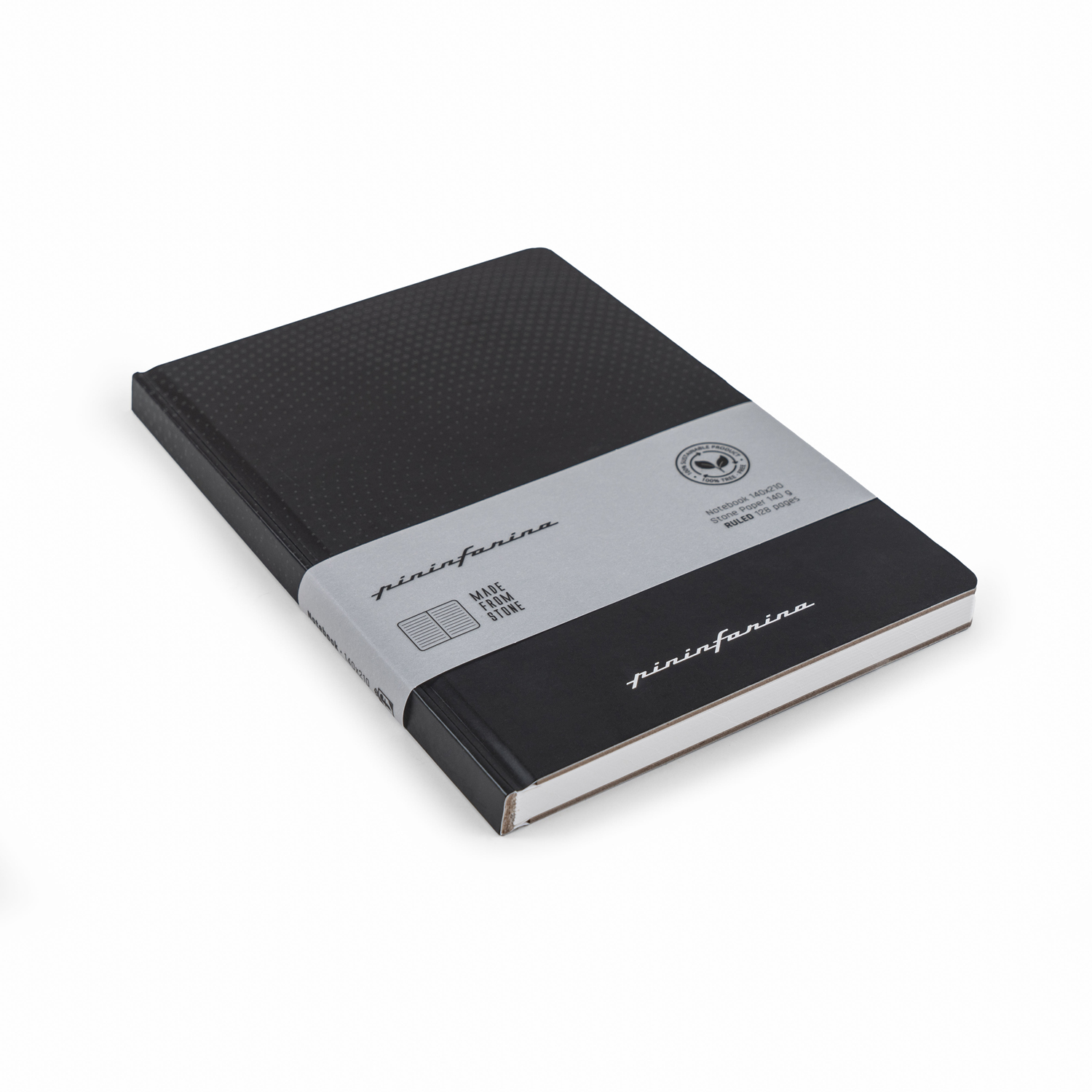 Блокнот линованный Pininfarina из каменной бумаги в твердой обложке, А5, черный-0