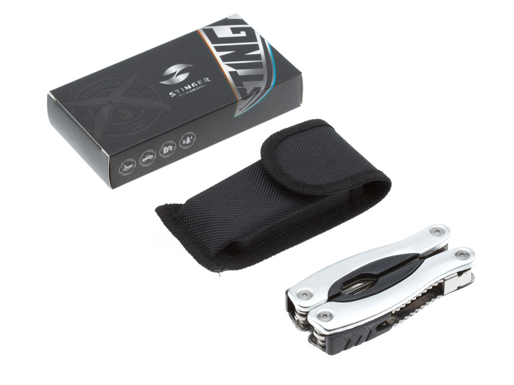 Мультитул Stinger, 100x50 мм, 15 функций, сталь/алюминий/пластик, серебристый, в нейлоновом чехле-4