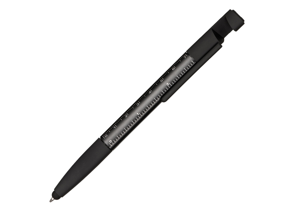 Ручка-стилус металлическая шариковая многофункциональная (6 функций) Multy, черный глянцевый-0