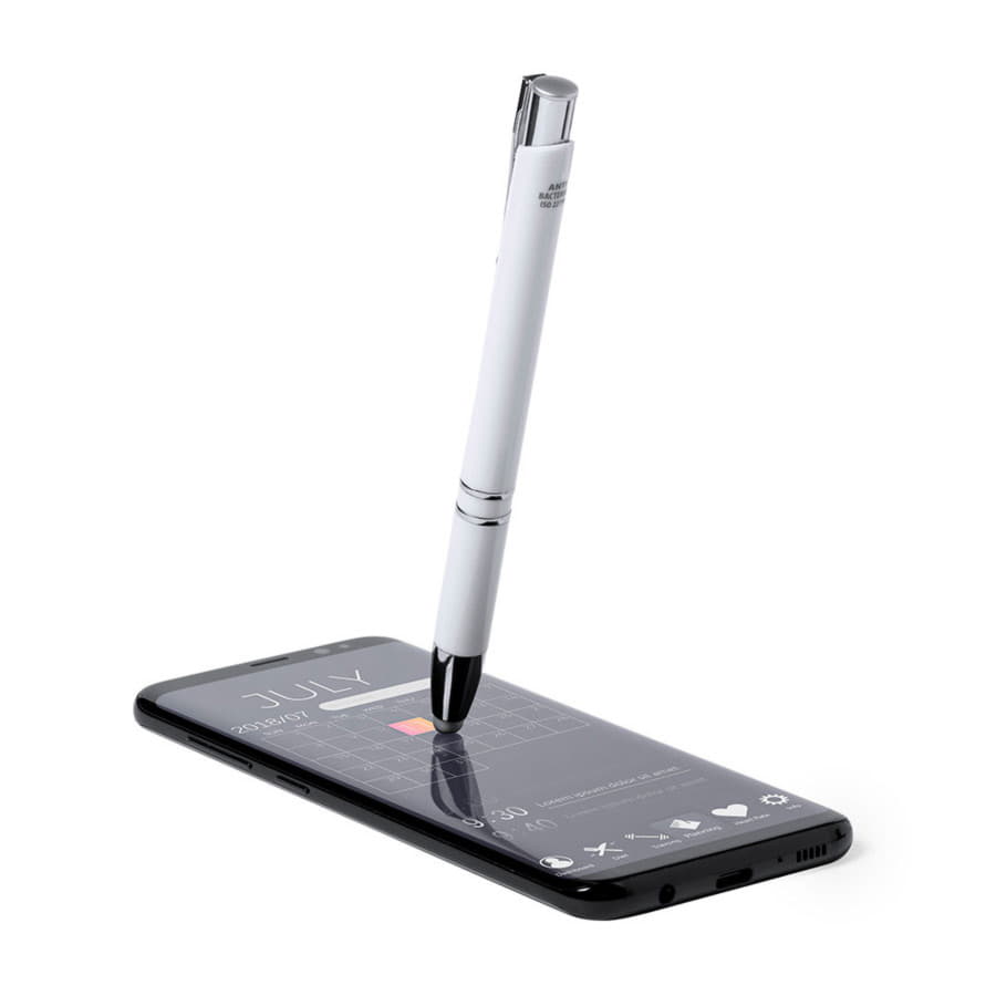 Шариковая ручка со стилусом TOPEN, белый, антибактериальный пластик, белый-4