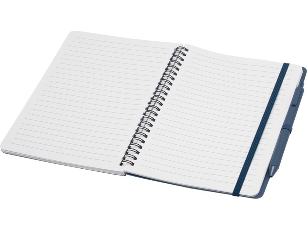 Блокнот Thalaasa формата А5 в твердой обложке из океанического пластика с шариковой ручкой - Синий-3