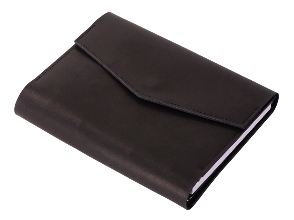 Блокнот кожаный А5 на кольцах, черный-0