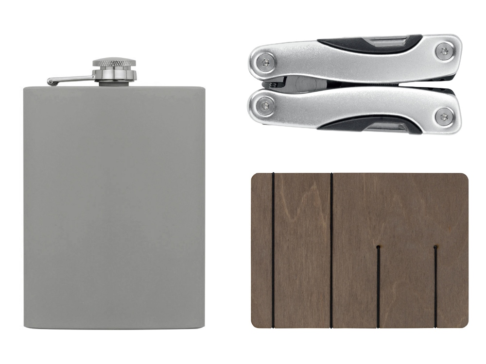 Набор с мультитулом и фляжкой Путешественник 2.0., серый-0