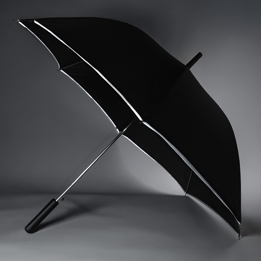Зонт-трость "Reflect", механический,эпонж, чёрный со светоотражающей окантовкой в чехле с ручкой, черный-0