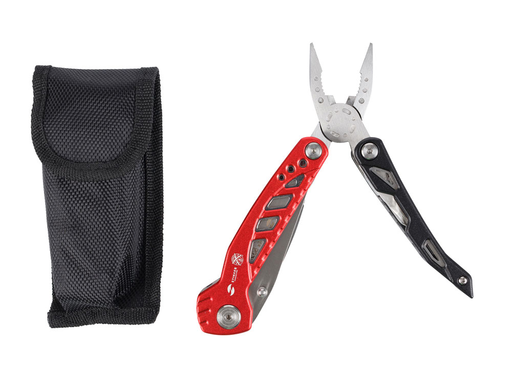 Мультитул Stinger, 105x30 мм, 11 функций, сталь/алюминий, красно-чёрный, в нейлоновом чехле-3