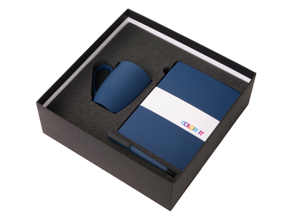 Подарочный набор c блокнотом C2, ручкой и кружкой, темно-синий-1