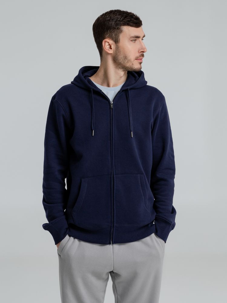 Толстовка на молнии с капюшоном унисекс King, темно-синяя-5