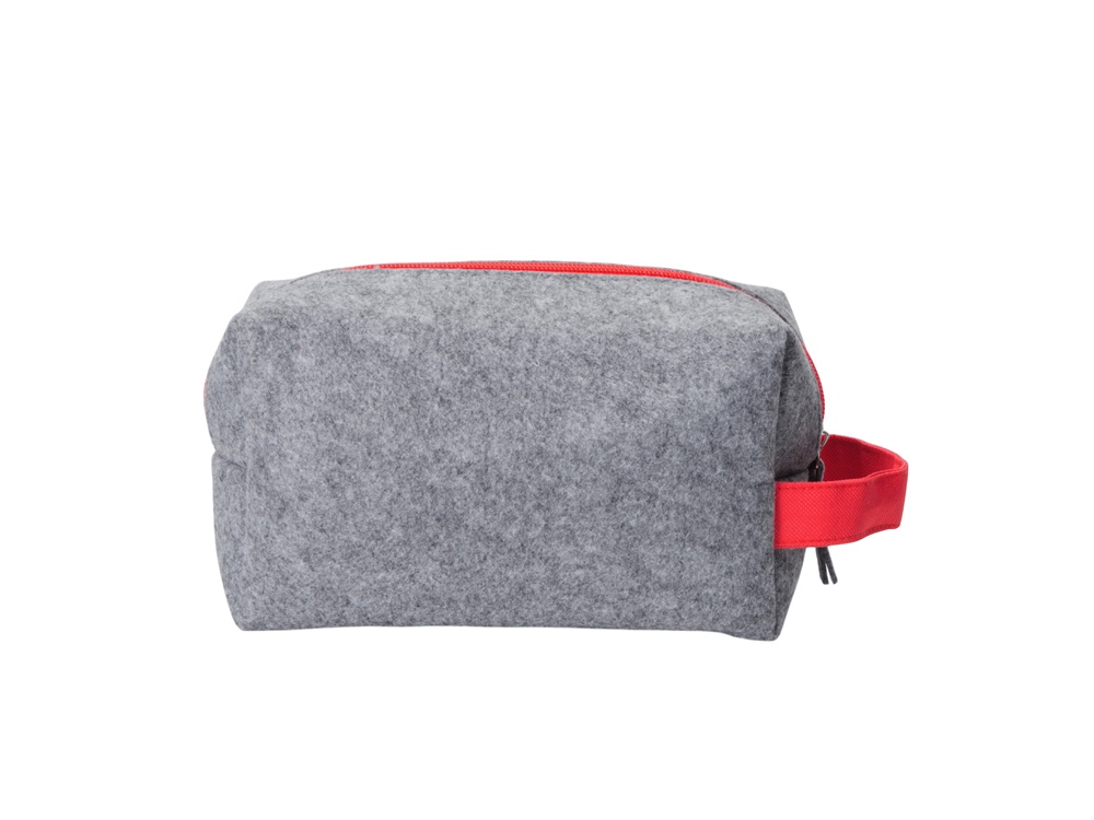 Косметичка из РПЕТ фетра с ручкой Felt, серый с красным-3