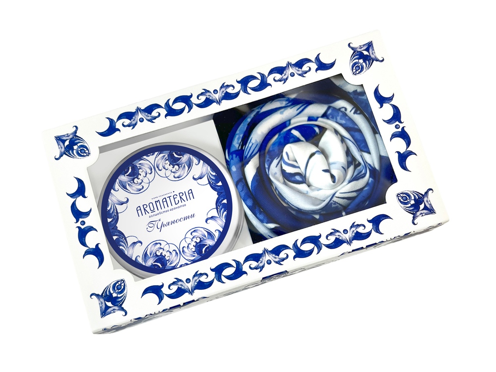 Набор: платок Гжель и свеча Птица счастья-1