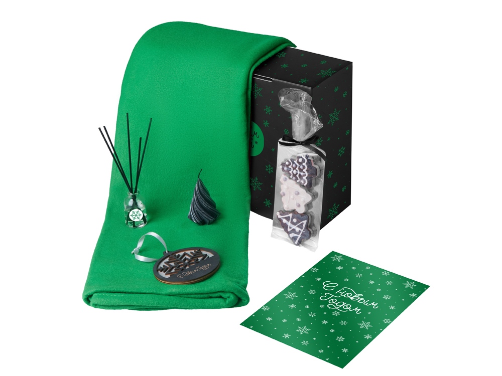Подарочный набор с пледом, свечой и диффузором, зеленый-0